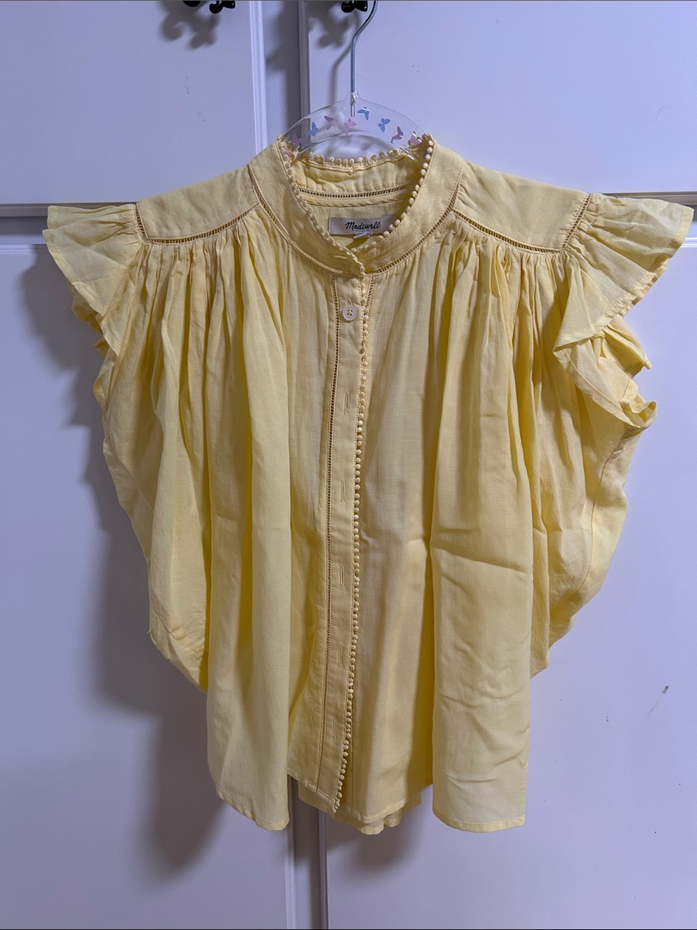 Madewell Pale Yellow Ruffled Sleeve Blouse XXS